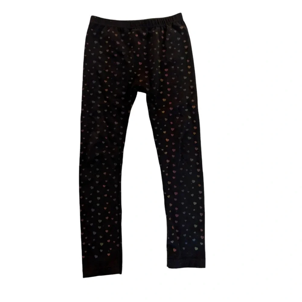 The Children's Place Black Colored Metallic Heart Girls Leggings Size L 10-12